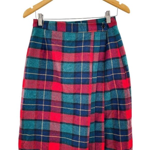 Vintage Boundary Waters Plaid Wool Pleated Midi Skirt 12 - Picture 2 of 4